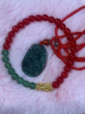 Certified Grade A Green Jade Landscape Pendant Necklace 山水画 & Bracelet